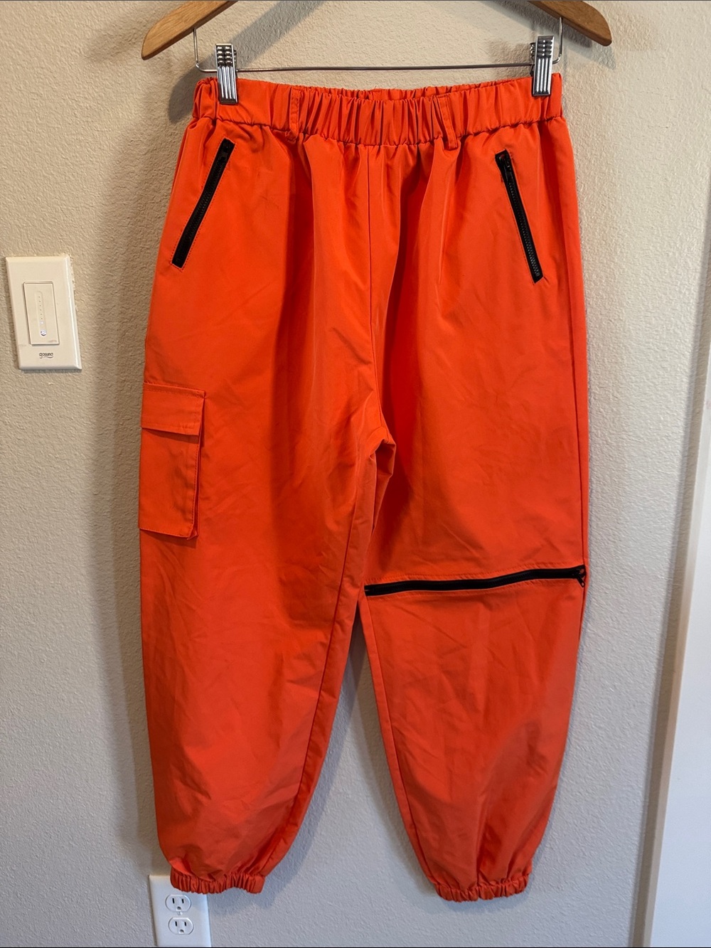 Zaful Bright Orange Cargo Joggers with Black Zipper Accents